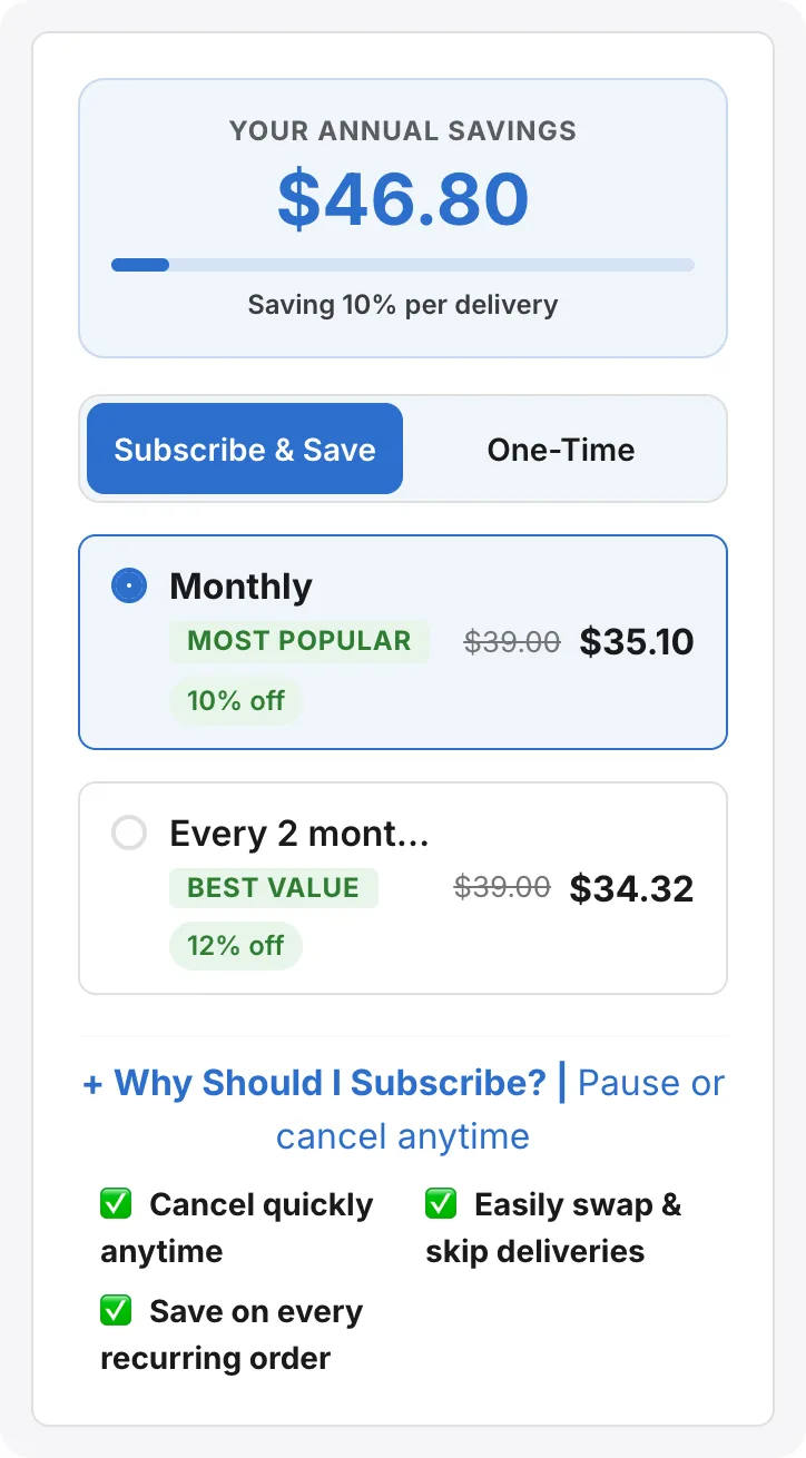 Savings subscribe-and-save widget