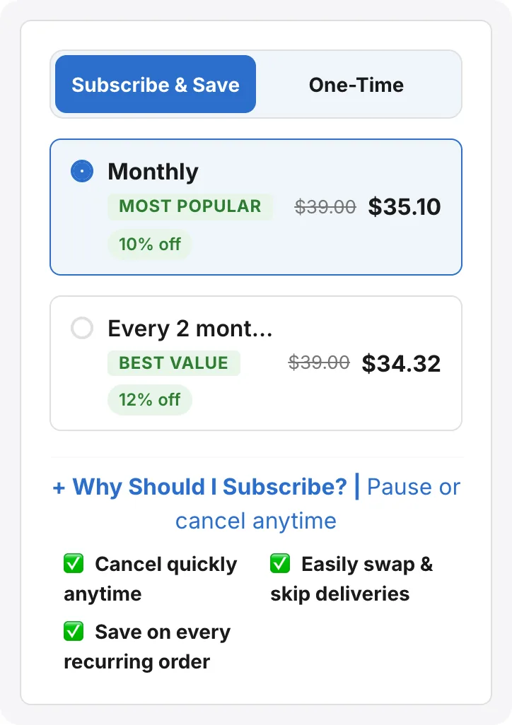 Social Proof subscribe-and-save widget