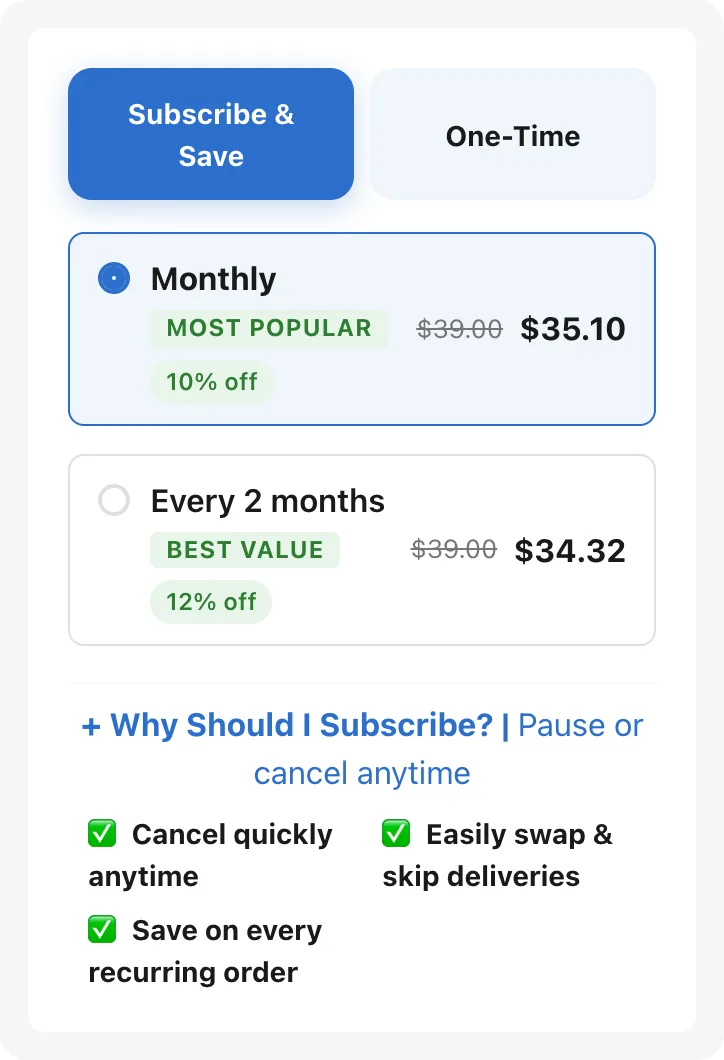 Stack subscribe-and-save widget