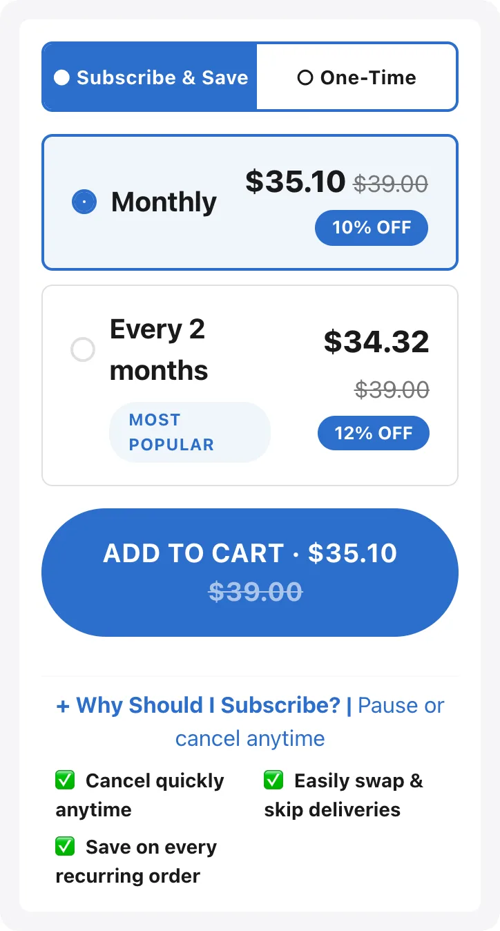 Warm Card subscribe-and-save widget
